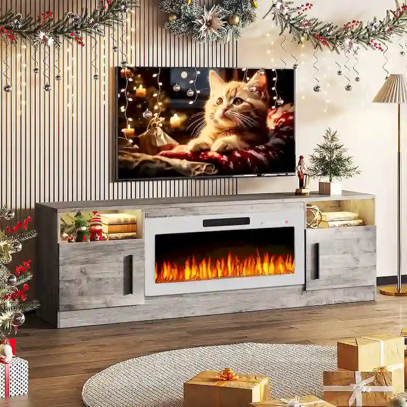 Mobile porta TV da 70 pollici con camino elettrico da 36 pollici – Centro di intrattenimento a LED a 16 colori
