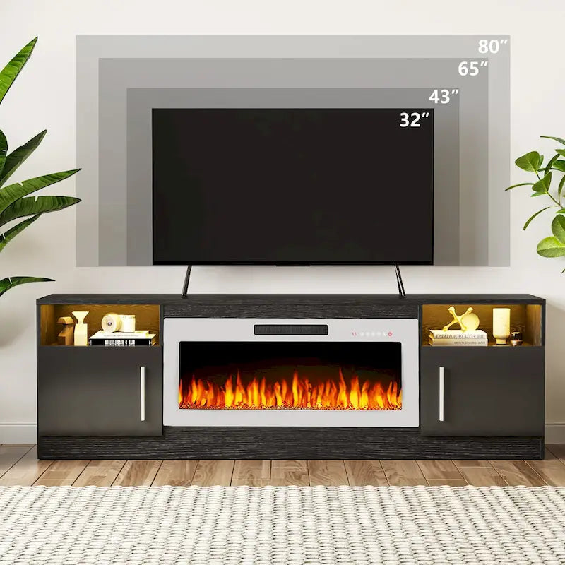 Mobile porta TV da 70 pollici con camino elettrico da 36 pollici – Centro di intrattenimento a LED a 16 colori