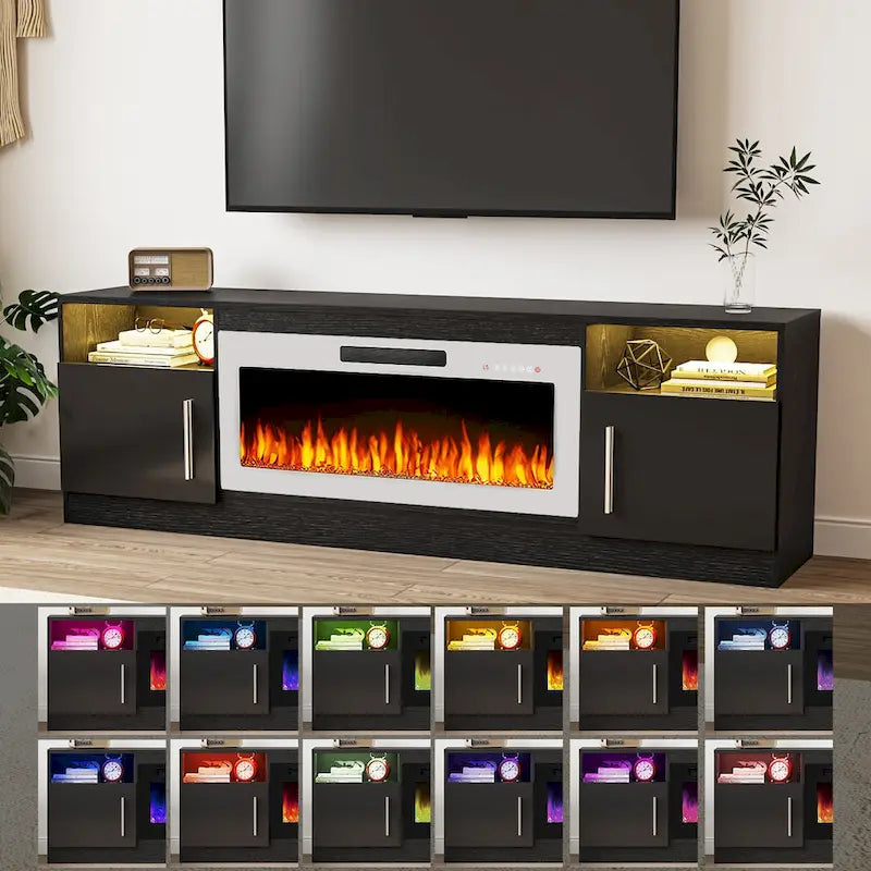 Mobile porta TV da 70 pollici con camino elettrico da 36 pollici – Centro di intrattenimento a LED a 16 colori