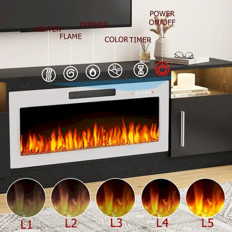 Mobile porta TV da 70 pollici con camino elettrico da 36 pollici – Centro di intrattenimento a LED a 16 colori