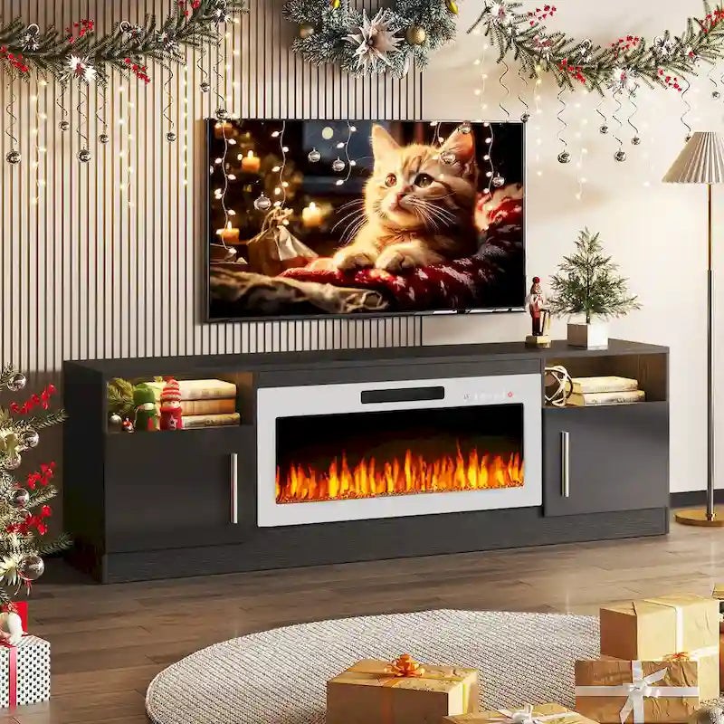 Mobile porta TV da 70 pollici con camino elettrico da 36 pollici – Centro di intrattenimento a LED a 16 colori
