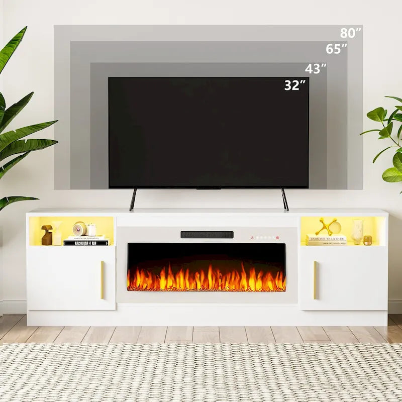Mobile porta TV da 70 pollici con camino elettrico da 36 pollici – Centro di intrattenimento a LED a 16 colori