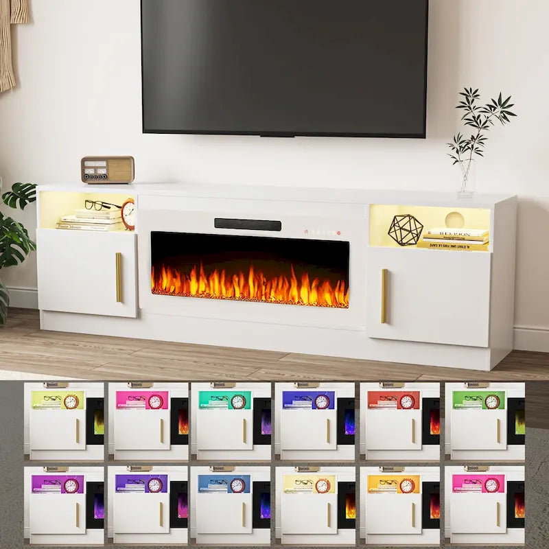Mobile porta TV da 70 pollici con camino elettrico da 36 pollici – Centro di intrattenimento a LED a 16 colori