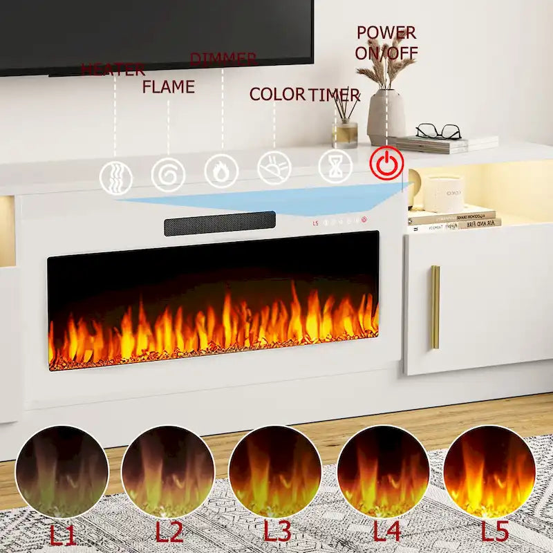 Mobile porta TV da 70 pollici con camino elettrico da 36 pollici – Centro di intrattenimento a LED a 16 colori