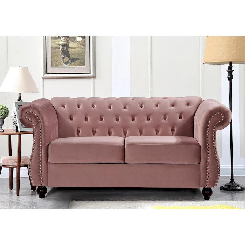 Divanetto Chesterfield in velluto – Divano a 2 posti capitonné per soggiorno