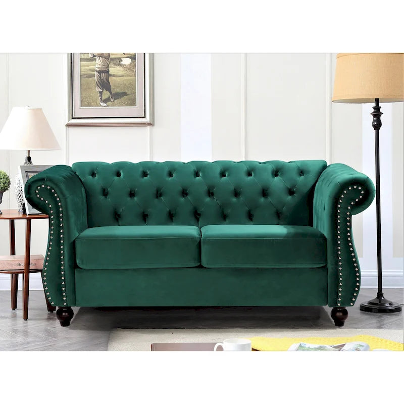 Divanetto Chesterfield in velluto – Divano a 2 posti capitonné per soggiorno