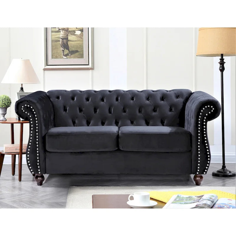 Divanetto Chesterfield in velluto – Divano a 2 posti capitonné per soggiorno
