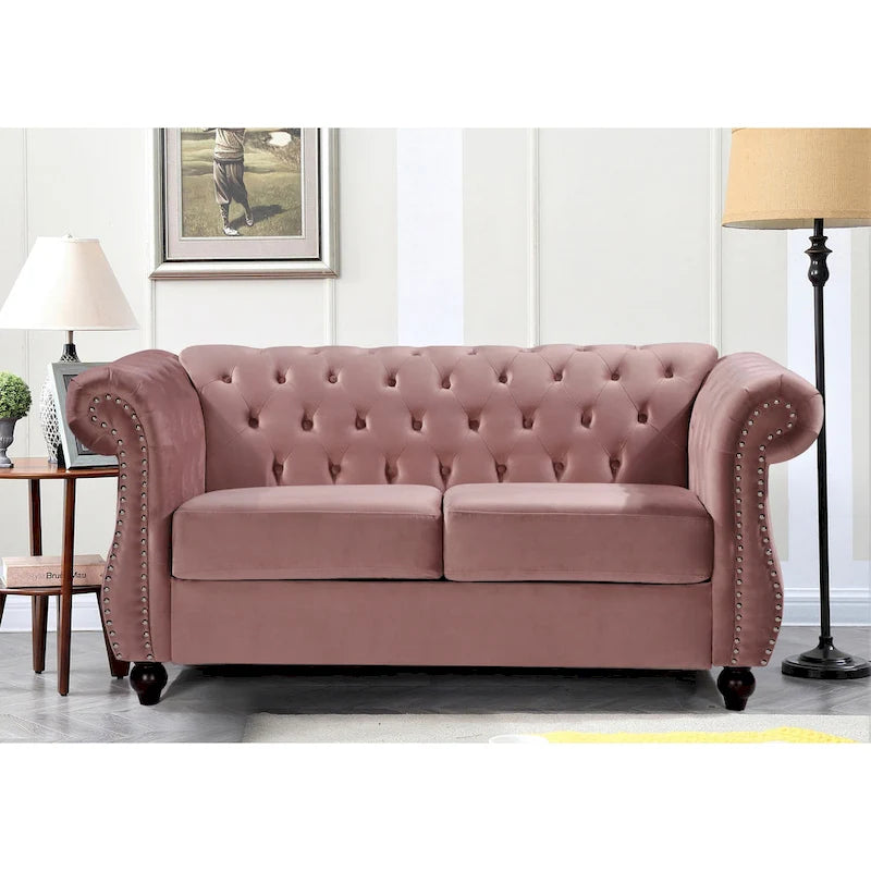 Divanetto Chesterfield in velluto – Divano a 2 posti capitonné per soggiorno