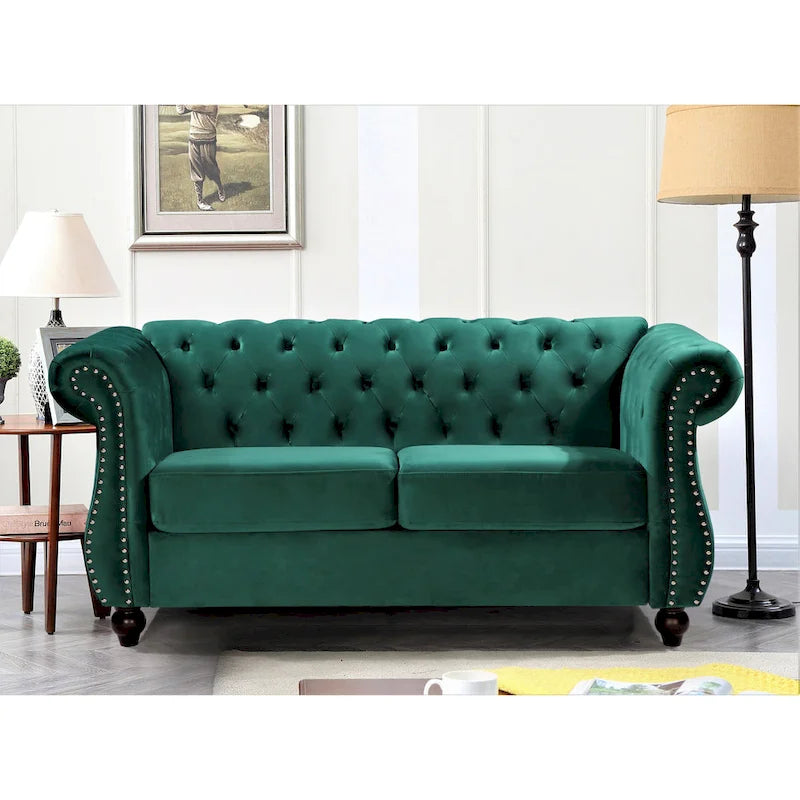 Divanetto Chesterfield in velluto – Divano a 2 posti capitonné per soggiorno