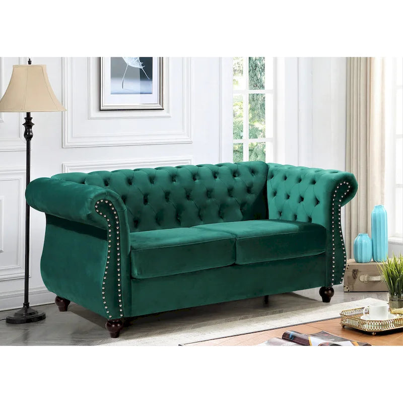 Divanetto Chesterfield in velluto – Divano a 2 posti capitonné per soggiorno