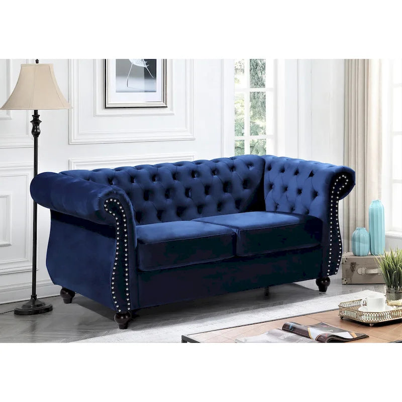 Divanetto Chesterfield in velluto – Divano a 2 posti capitonné per soggiorno