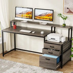 Scrivania per computer da 63" con supporto per monitor, scrivanie ergonomiche da ufficio con cassetti e schedario