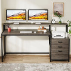 Scrivania per computer da 63" con supporto per monitor, scrivanie ergonomiche da ufficio con cassetti e schedario