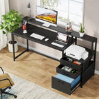 Scrivania per computer da 63" con supporto per monitor, scrivanie ergonomiche da ufficio con cassetti e schedario