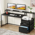 Scrivania per computer da 63" con supporto per monitor, scrivanie ergonomiche da ufficio con cassetti e schedario