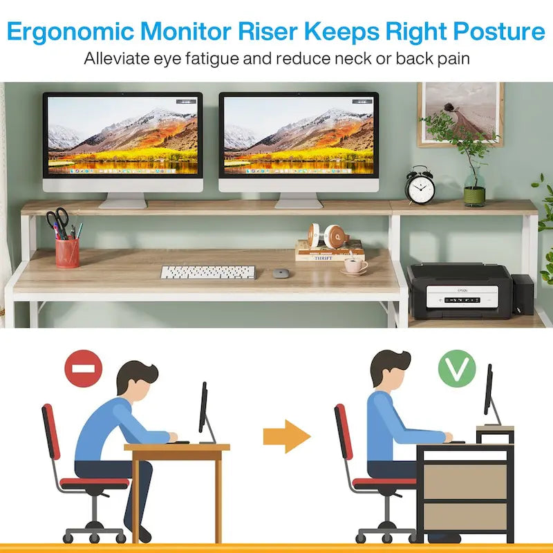 Scrivania per computer da 63" con supporto per monitor, scrivanie ergonomiche da ufficio con cassetti e schedario