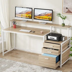Scrivania per computer da 63" con supporto per monitor, scrivanie ergonomiche da ufficio con cassetti e schedario