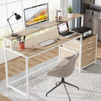 Scrivania per computer da 63" con supporto per monitor, scrivanie ergonomiche da ufficio con cassetti e schedario