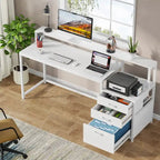 Scrivania per computer da 63" con supporto per monitor, scrivanie ergonomiche da ufficio con cassetti e schedario