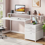Scrivania per computer da 63" con supporto per monitor, scrivanie ergonomiche da ufficio con cassetti e schedario