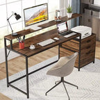 Scrivania per computer da 63" con supporto per monitor, scrivanie ergonomiche da ufficio con cassetti e schedario