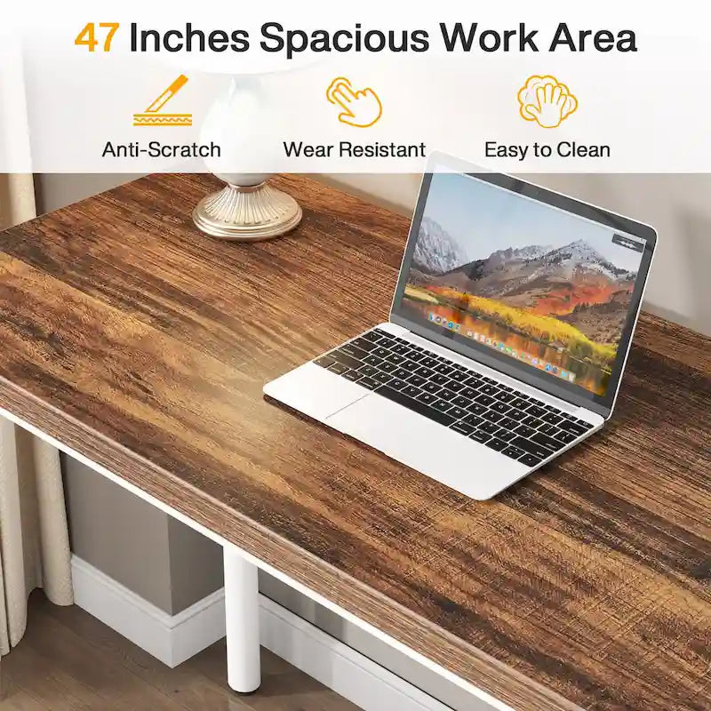 Scrivania da computer da 47 pollici con 5 cassetti, scrivania in legno e metallo per studio e soggiorno