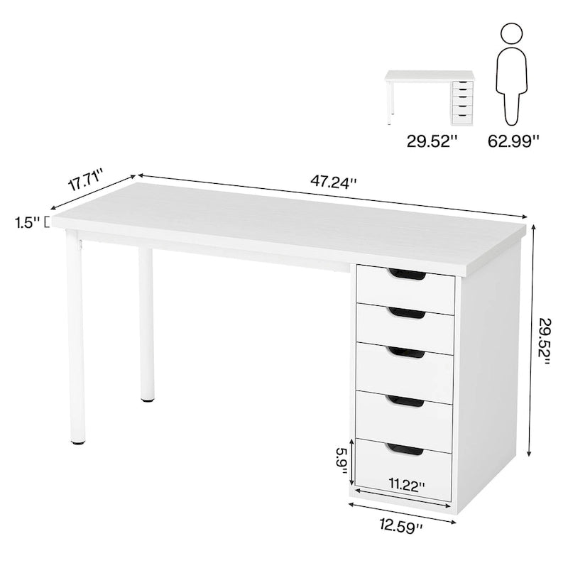 Scrivania da computer da 47 pollici con 5 cassetti, scrivania in legno e metallo per studio e soggiorno
