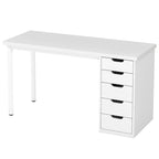 Scrivania da computer da 47 pollici con 5 cassetti, scrivania in legno e metallo per studio e soggiorno