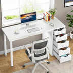 Scrivania da computer da 47 pollici con 5 cassetti, scrivania in legno e metallo per studio e soggiorno