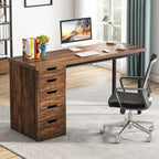 Scrivania da computer da 47 pollici con 5 cassetti, scrivania in legno e metallo per studio e soggiorno