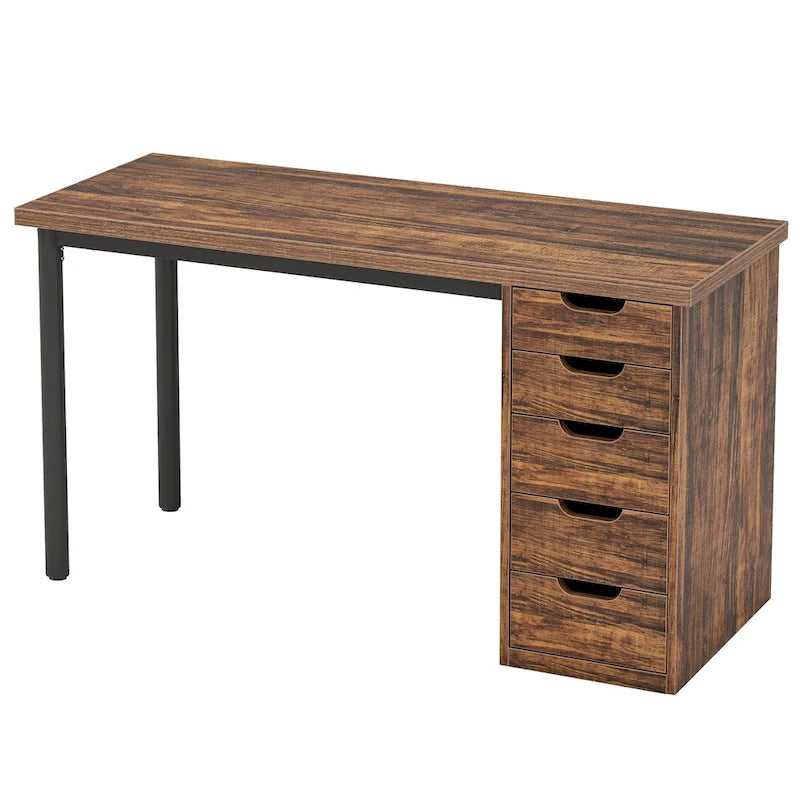 Scrivania da computer da 47 pollici con 5 cassetti, scrivania in legno e metallo per studio e soggiorno