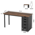 Scrivania da computer da 47 pollici con 5 cassetti, scrivania in legno e metallo per studio e soggiorno