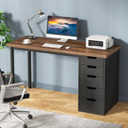 Scrivania da computer da 47 pollici con 5 cassetti, scrivania in legno e metallo per studio e soggiorno