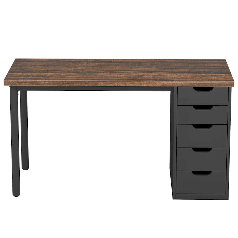 Scrivania da computer da 47 pollici con 5 cassetti, scrivania in legno e metallo per studio e soggiorno