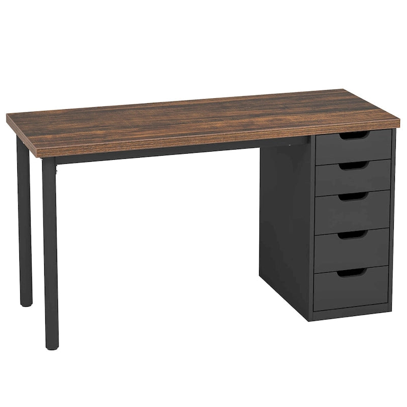 Scrivania da computer da 47 pollici con 5 cassetti, scrivania in legno e metallo per studio e soggiorno