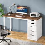 Scrivania da computer da 47 pollici con 5 cassetti, scrivania in legno e metallo per studio e soggiorno