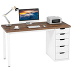 Scrivania da computer da 47 pollici con 5 cassetti, scrivania in legno e metallo per studio e soggiorno