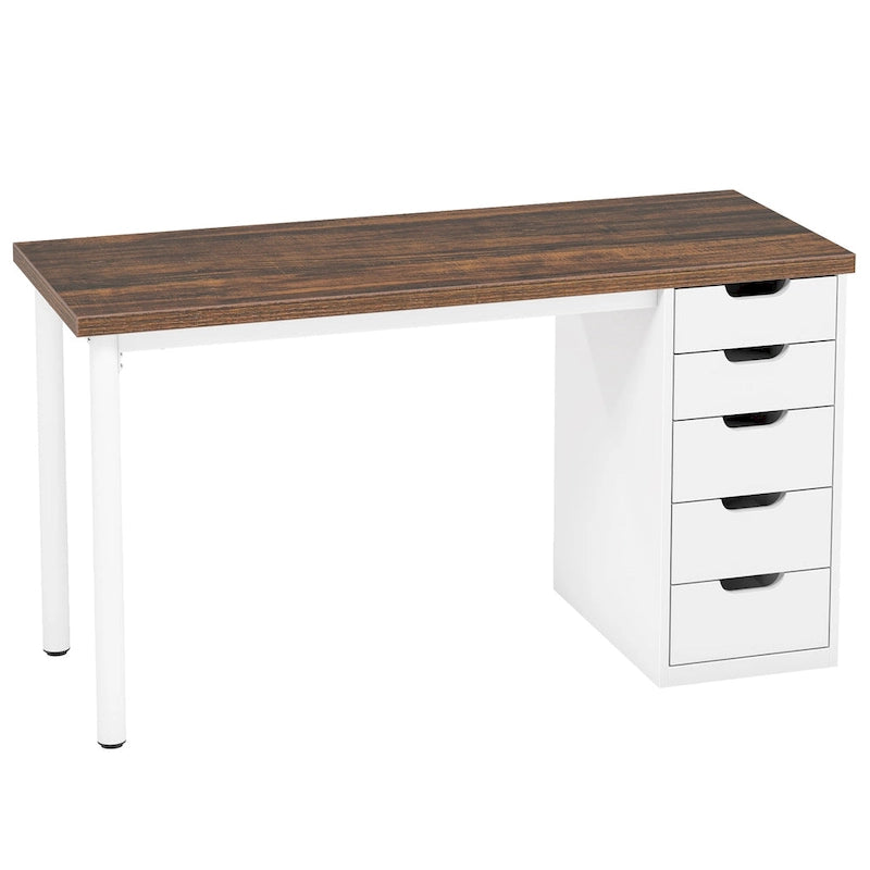 Scrivania da computer da 47 pollici con 5 cassetti, scrivania in legno e metallo per studio e soggiorno