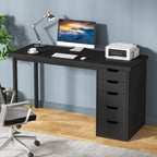 Scrivania da computer da 47 pollici con 5 cassetti, scrivania in legno e metallo per studio e soggiorno