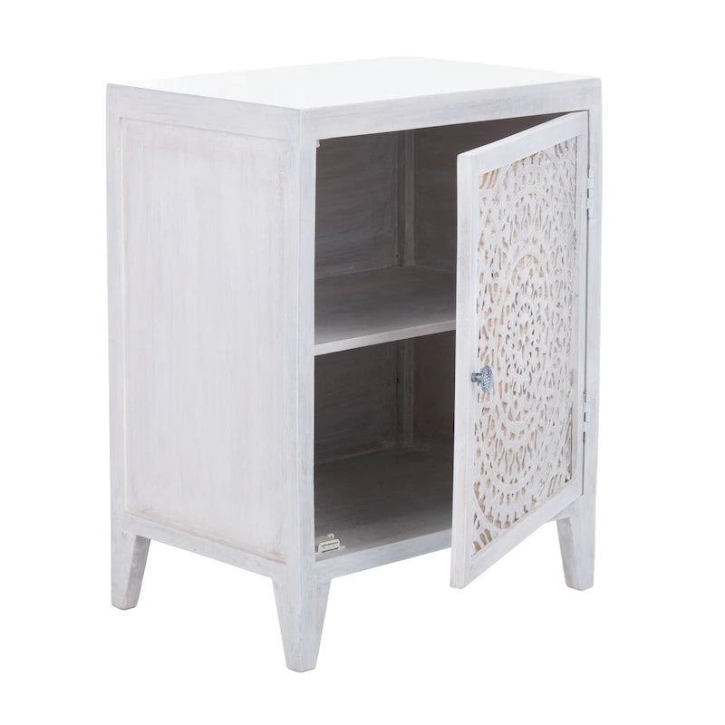 Comodino monoblocco intagliato in legno – Cassettiera decorativa da comodino con contenitore