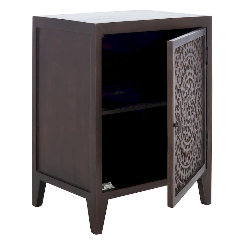 Comodino monoblocco intagliato in legno – Cassettiera decorativa da comodino con contenitore