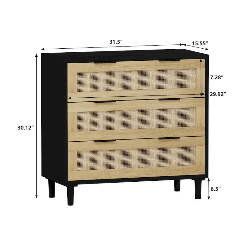 Cassettiera in rattan a 3 cassetti