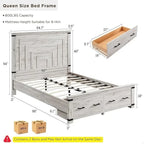 Struttura letto matrimoniale in stile rustico con testiera alta 137 cm e 2 ampi cassetti