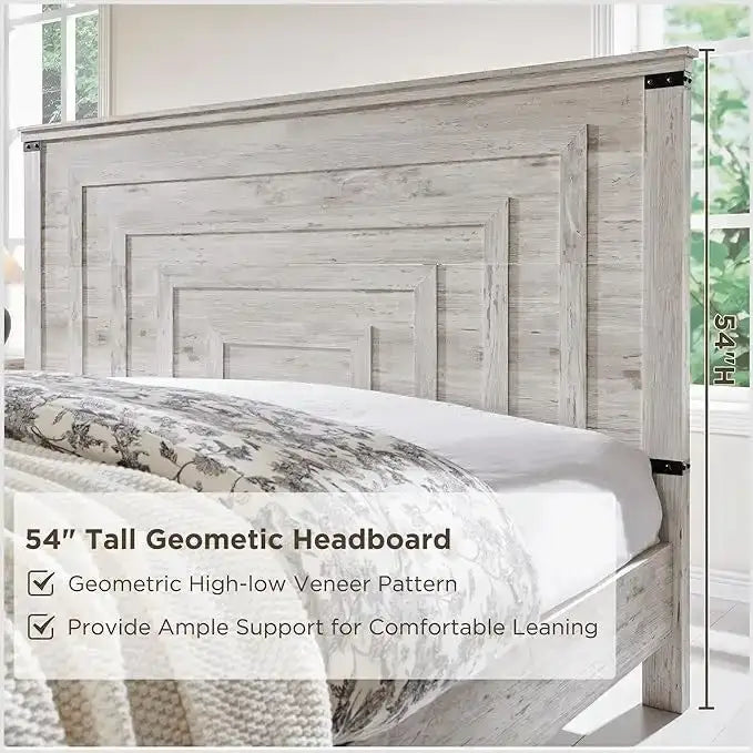 Struttura letto matrimoniale in stile rustico con testiera alta 137 cm e 2 ampi cassetti