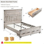 Struttura letto matrimoniale in stile rustico con testiera alta 137 cm e 2 ampi cassetti