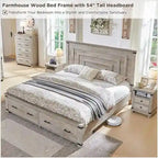 Struttura letto matrimoniale in stile rustico con testiera alta 137 cm e 2 ampi cassetti