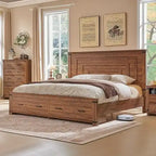 Struttura letto matrimoniale in stile rustico con testiera alta 137 cm e 2 ampi cassetti