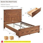 Struttura letto matrimoniale in stile rustico con testiera alta 137 cm e 2 ampi cassetti