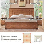 Struttura letto matrimoniale in stile rustico con testiera alta 137 cm e 2 ampi cassetti