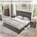 Struttura letto matrimoniale in stile rustico con testiera alta 137 cm e 2 ampi cassetti